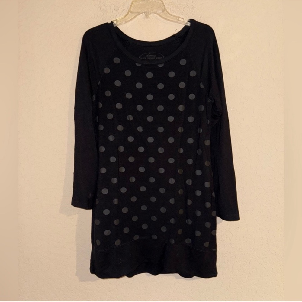 SOMA Live Lounge Wear Black On Black Polka Dot Sleep shirt- Size Small